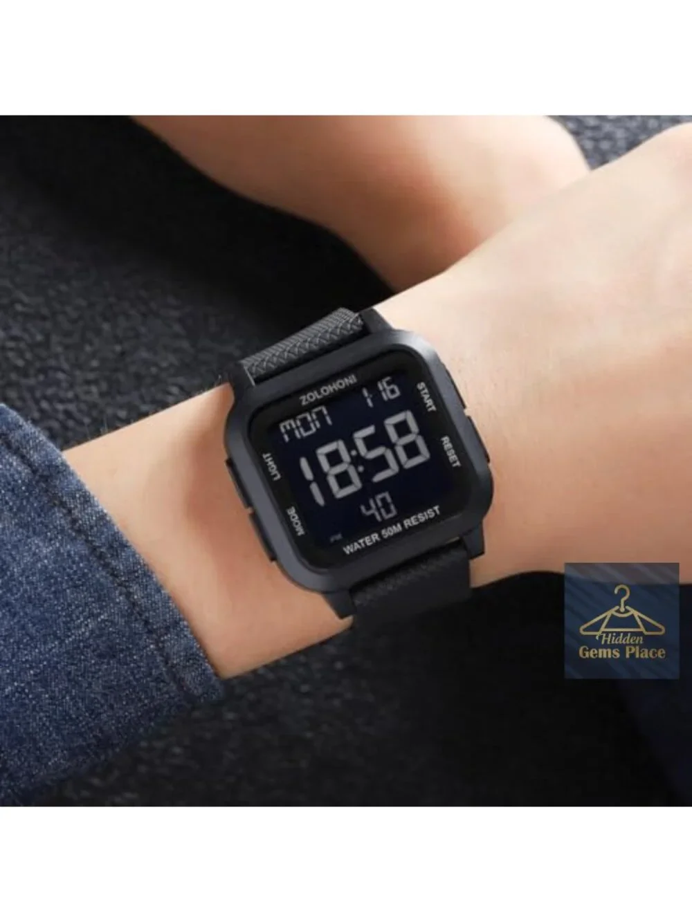 Men's Large Square Digital Watch Waterproof Chronograph Alarm Sport